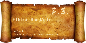 Pikler Benjámin névjegykártya